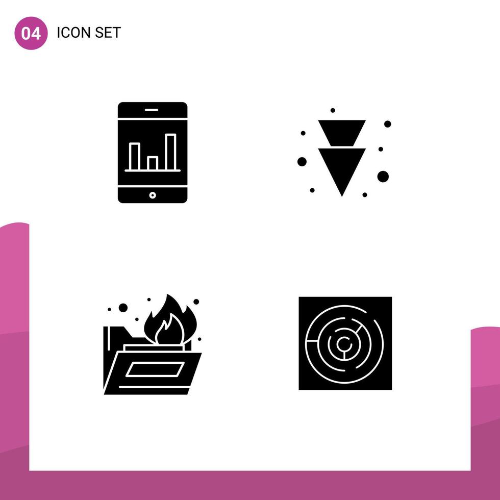 Editable Vector Line Pack of 4 Simple Solid Glyphs of analytics circle arrow folder labyrinth Editable Vector Design Elements