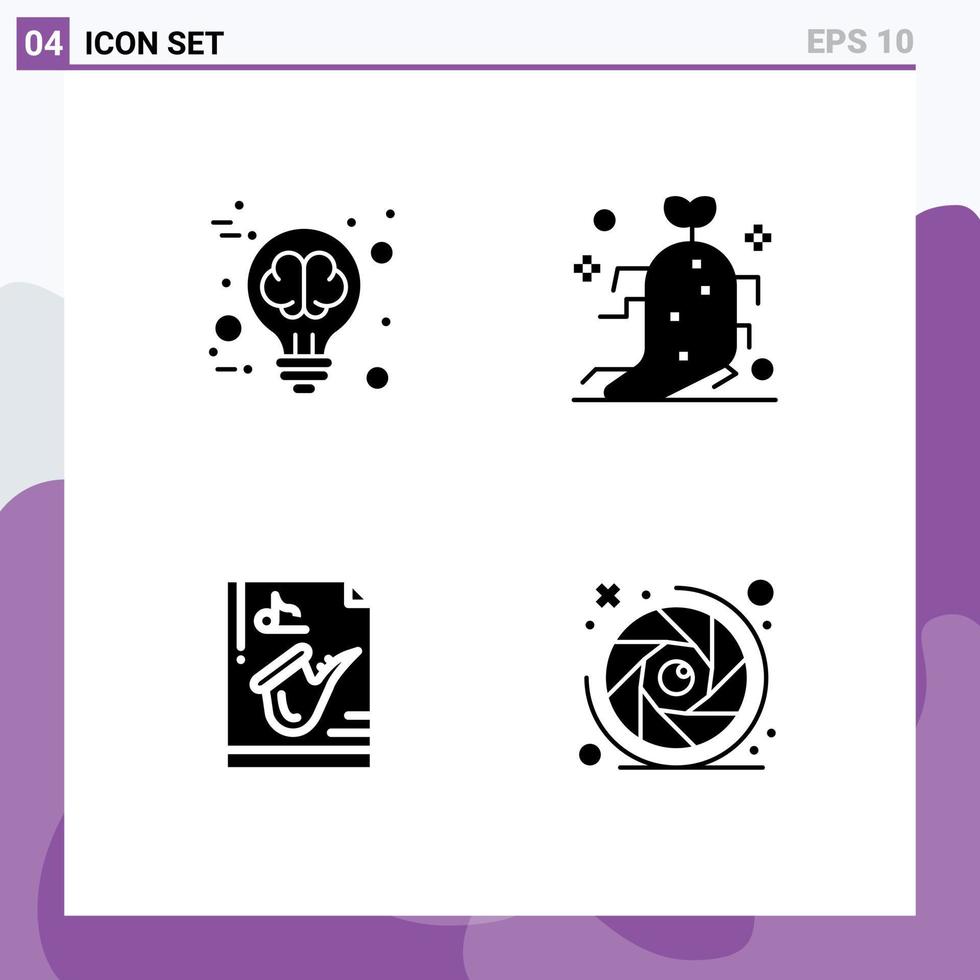 Stock Vector Icon Pack of 4 Line Signs and Symbols for brain instrument brain storming nature play Editable Vector Design Elements
