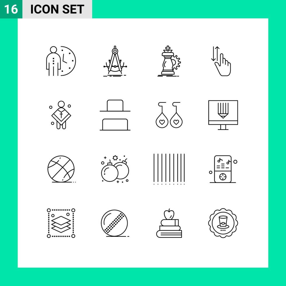 Group of 16 Modern Outlines Set for hand finger compass success horse Editable Vector Design Elements