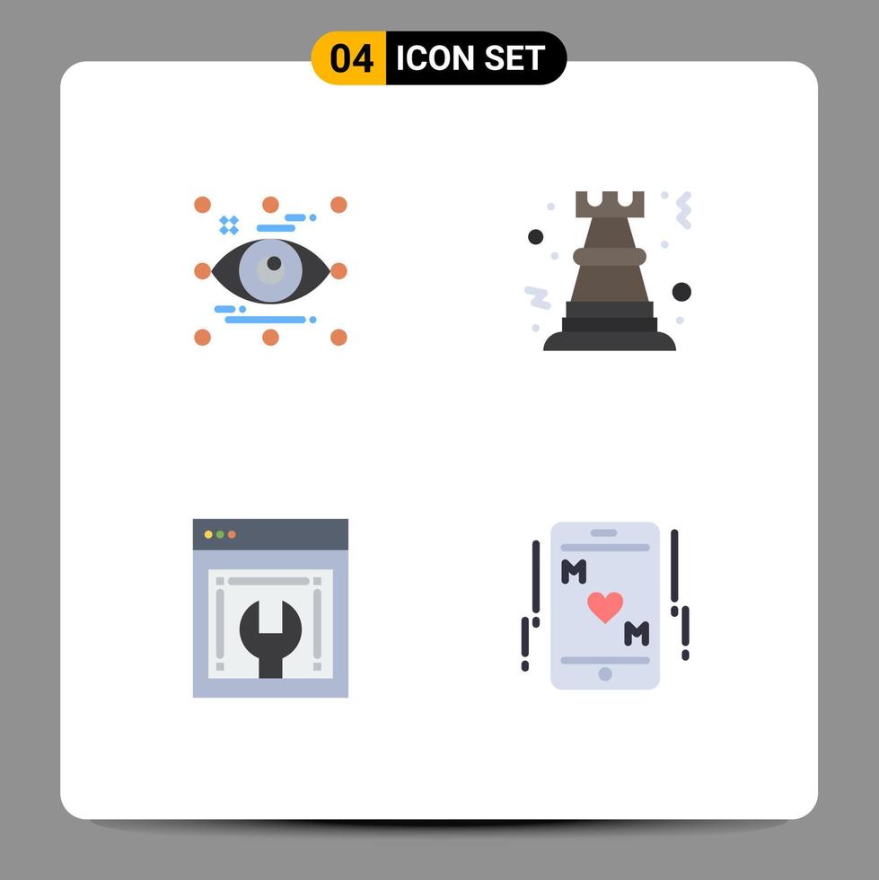 Set of 4 Commercial Flat Icons pack for art strategy look chess web configuration Editable Vector Design Elements