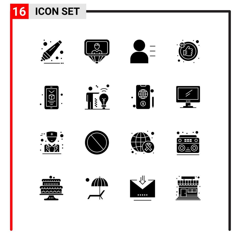 Set of 16 Modern UI Icons Symbols Signs for man smartphone person printing thumb Editable Vector Design Elements