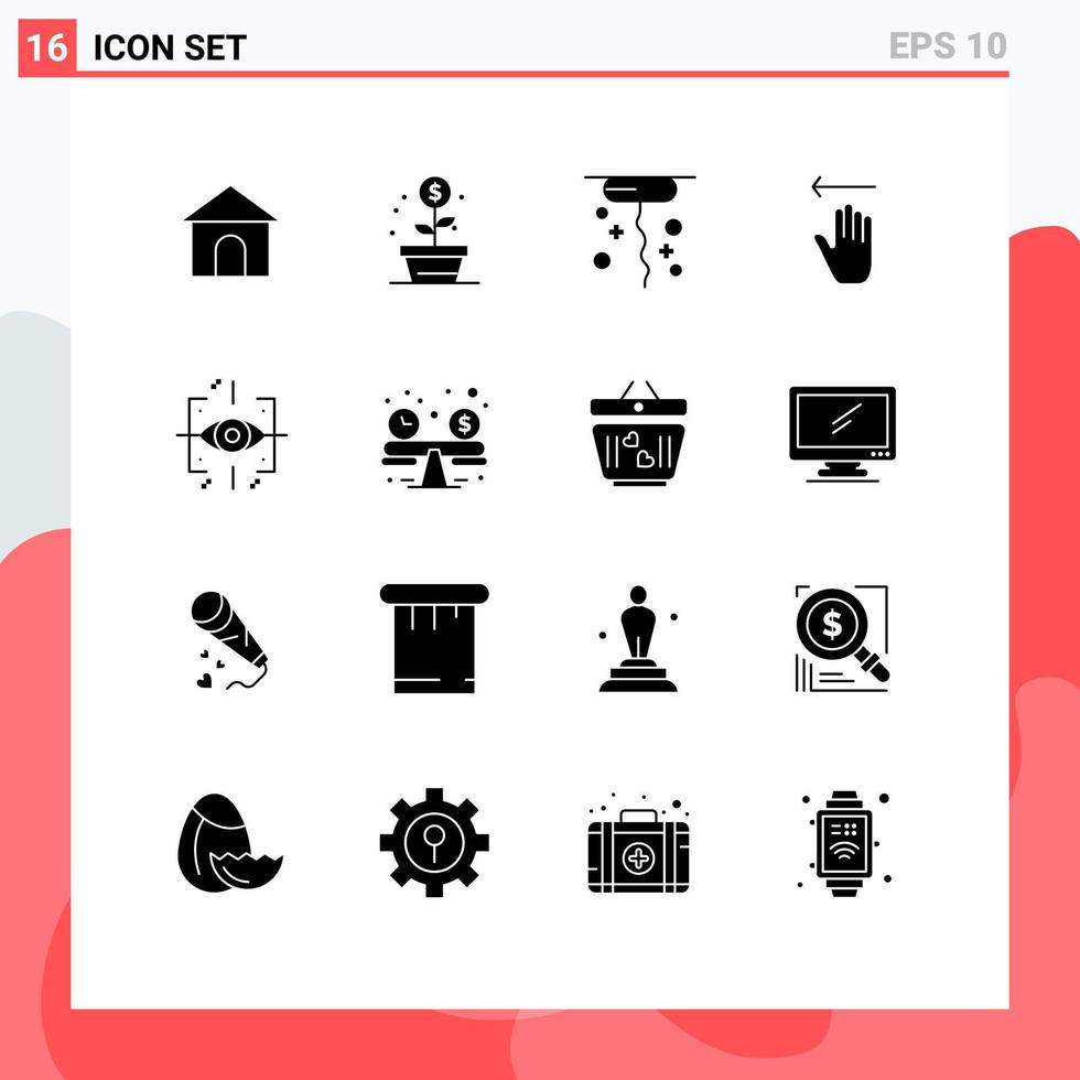 Mobile Interface Solid Glyph Set of 16 Pictograms of future advanced corkscrew left arrow Editable Vector Design Elements