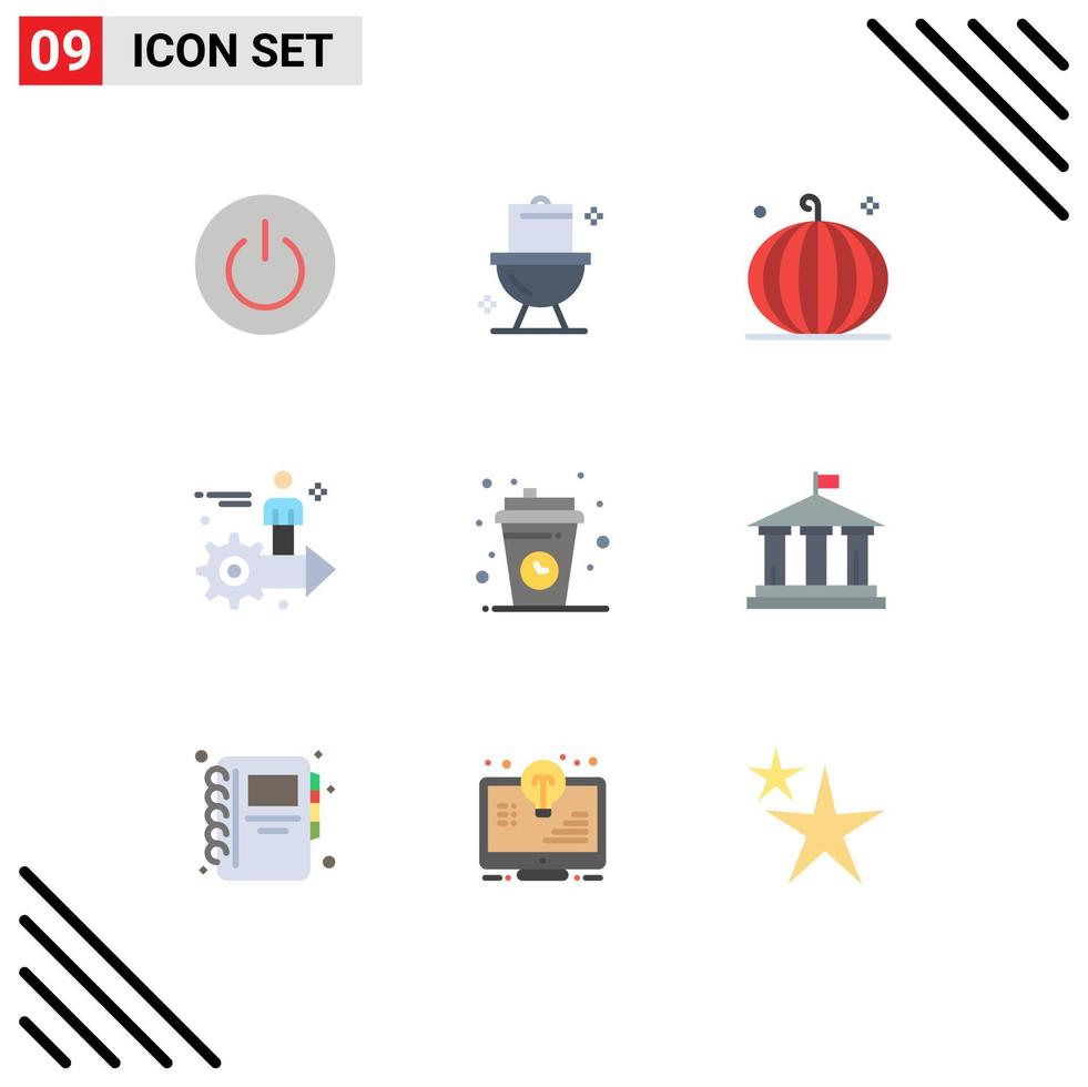 Mobile Interface Flat Color Set of 9 Pictograms of user gear washroom setting harvest Editable Vector Design Elements