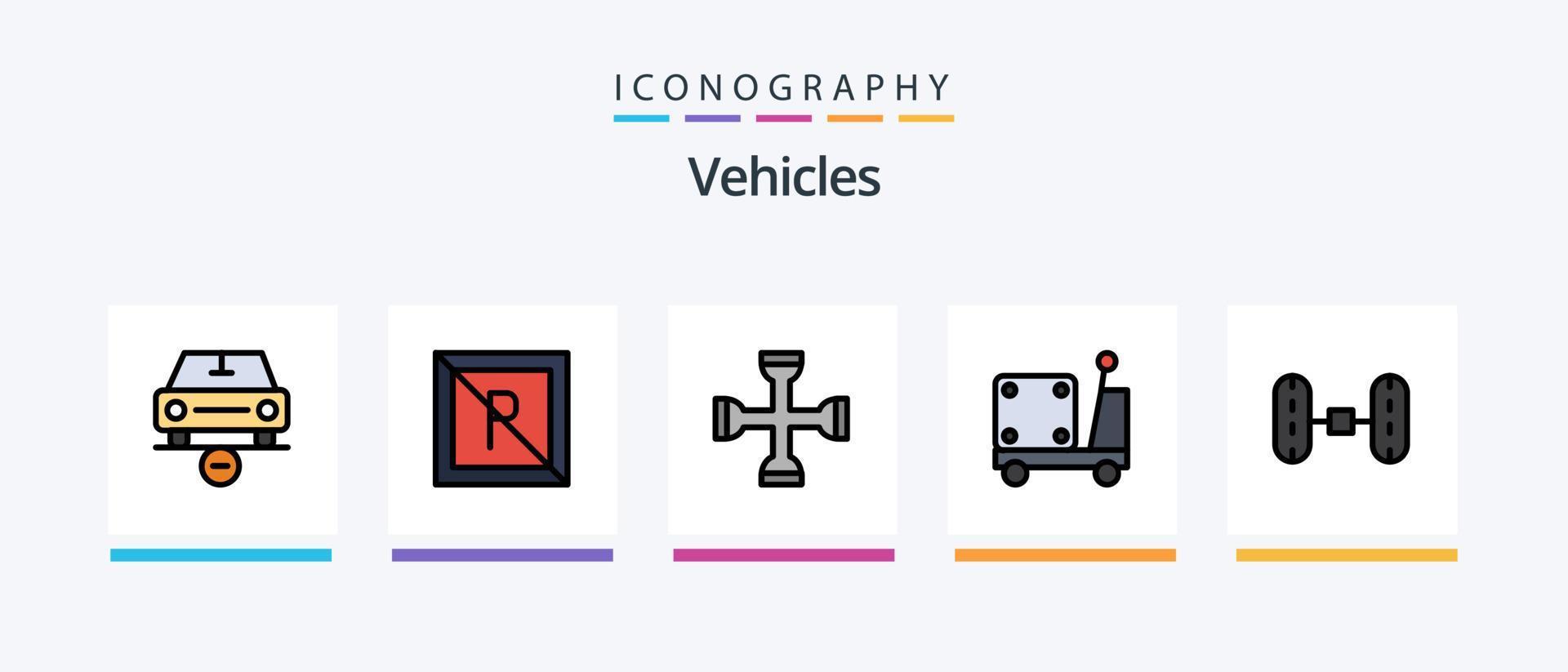 la línea de vehículos llenó el paquete de 5 íconos que incluye. transporte. completo. bicitaxi. submarino. diseño de iconos creativos vector