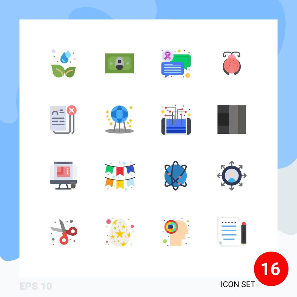 User Interface Pack of 16 Basic Flat Colors of job career communication business ladybird Editable Pack of Creative Vector Design Elements