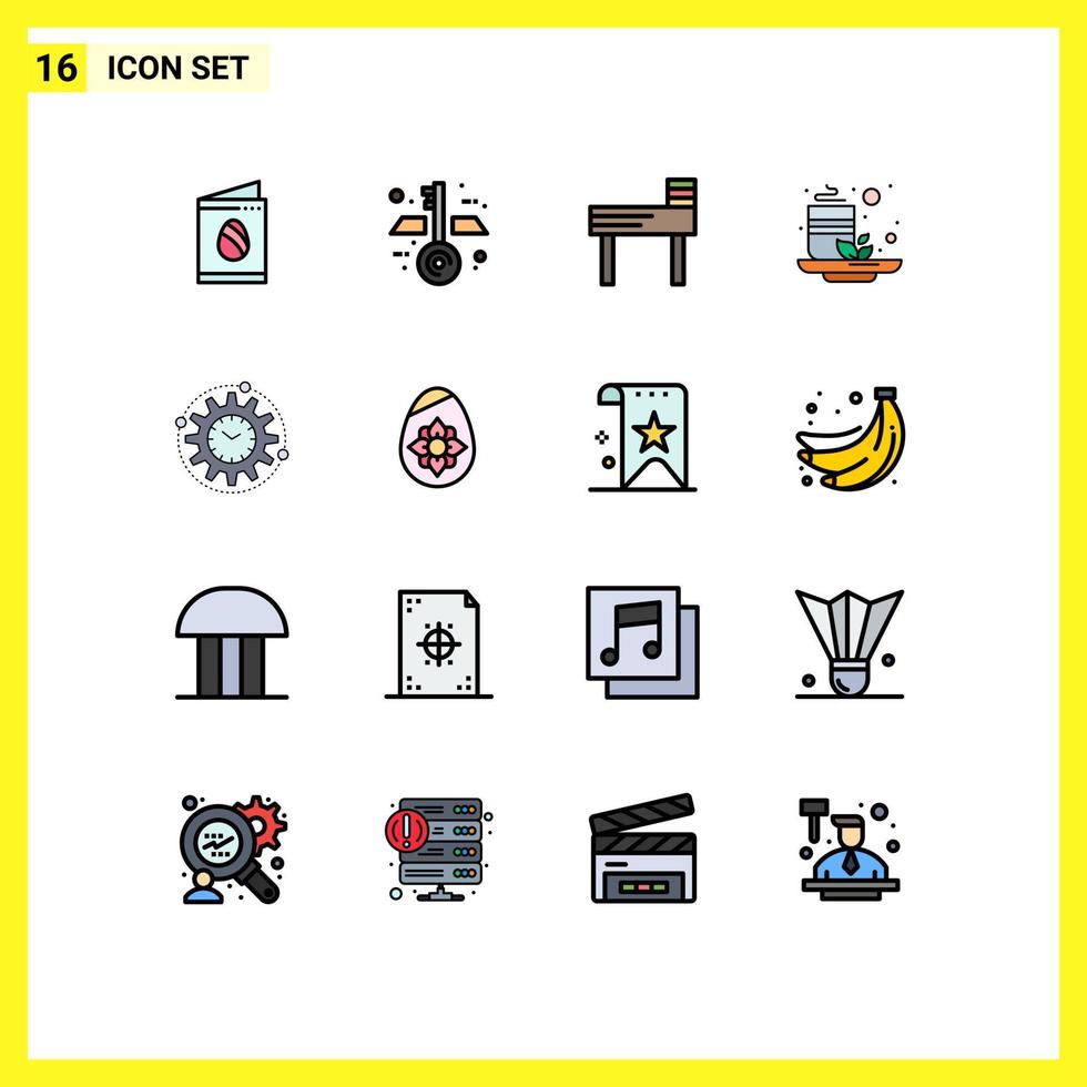 Mobile Interface Flat Color Filled Line Set of 16 Pictograms of productivity management education efficiency tea Editable Creative Vector Design Elements