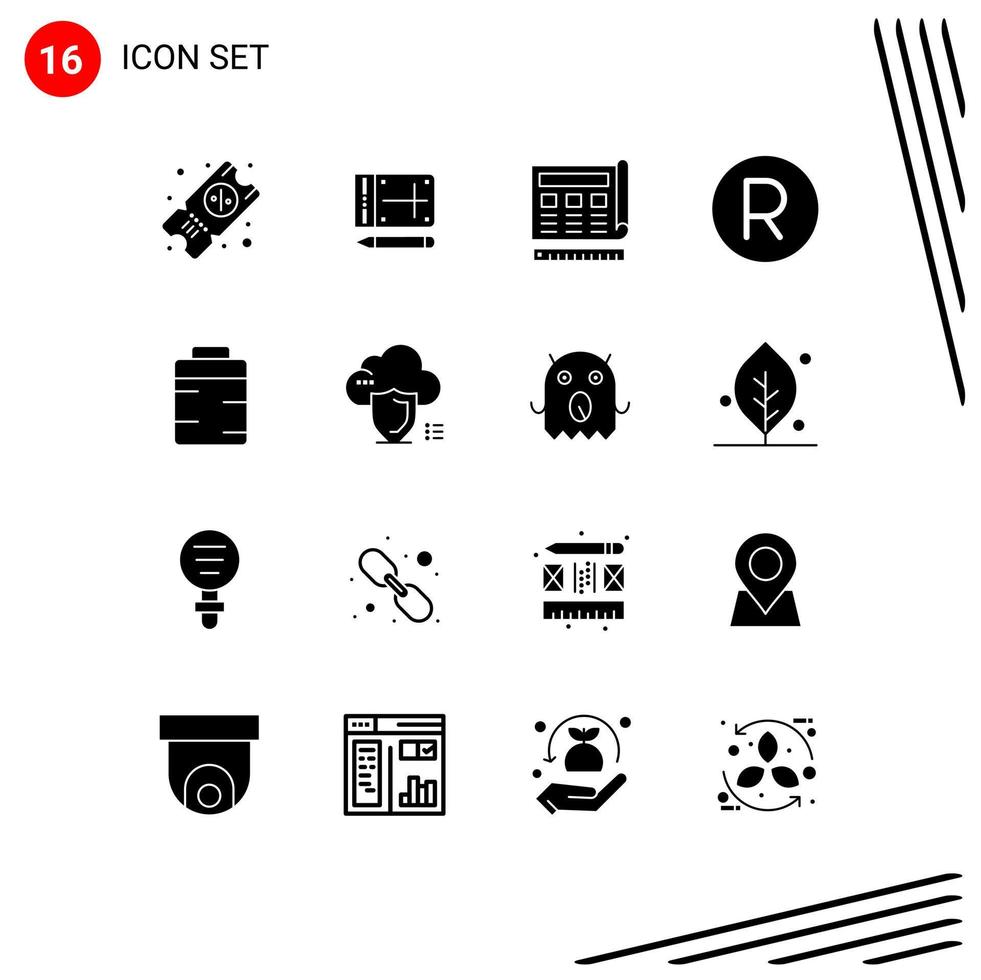 Group of 16 Modern Solid Glyphs Set for food zar blue currency rand Editable Vector Design Elements