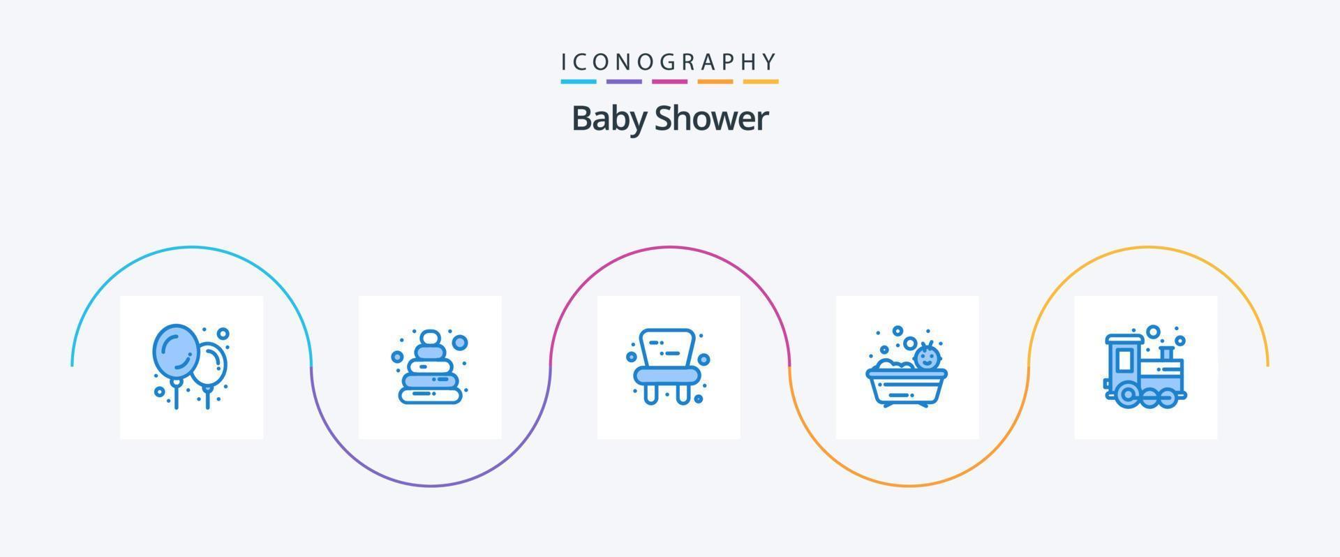 paquete de 5 iconos de baby shower azul que incluye. Tiempo de juego. bebé. tren. bebé vector