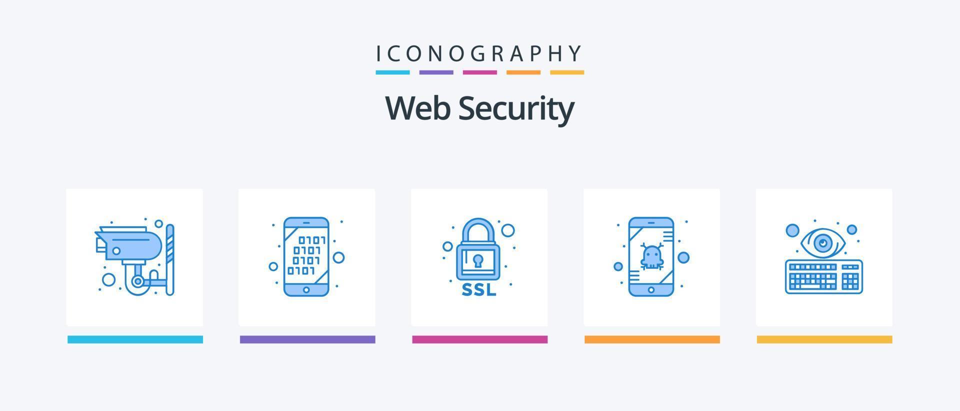 paquete de iconos azul 5 de seguridad web que incluye el ojo. virus. cerrar con llave. móvil. alerta. diseño de iconos creativos vector