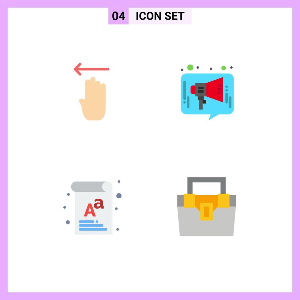 4 Universal Flat Icon Signs Symbols of finger letter left marketing font Editable Vector Design Elements