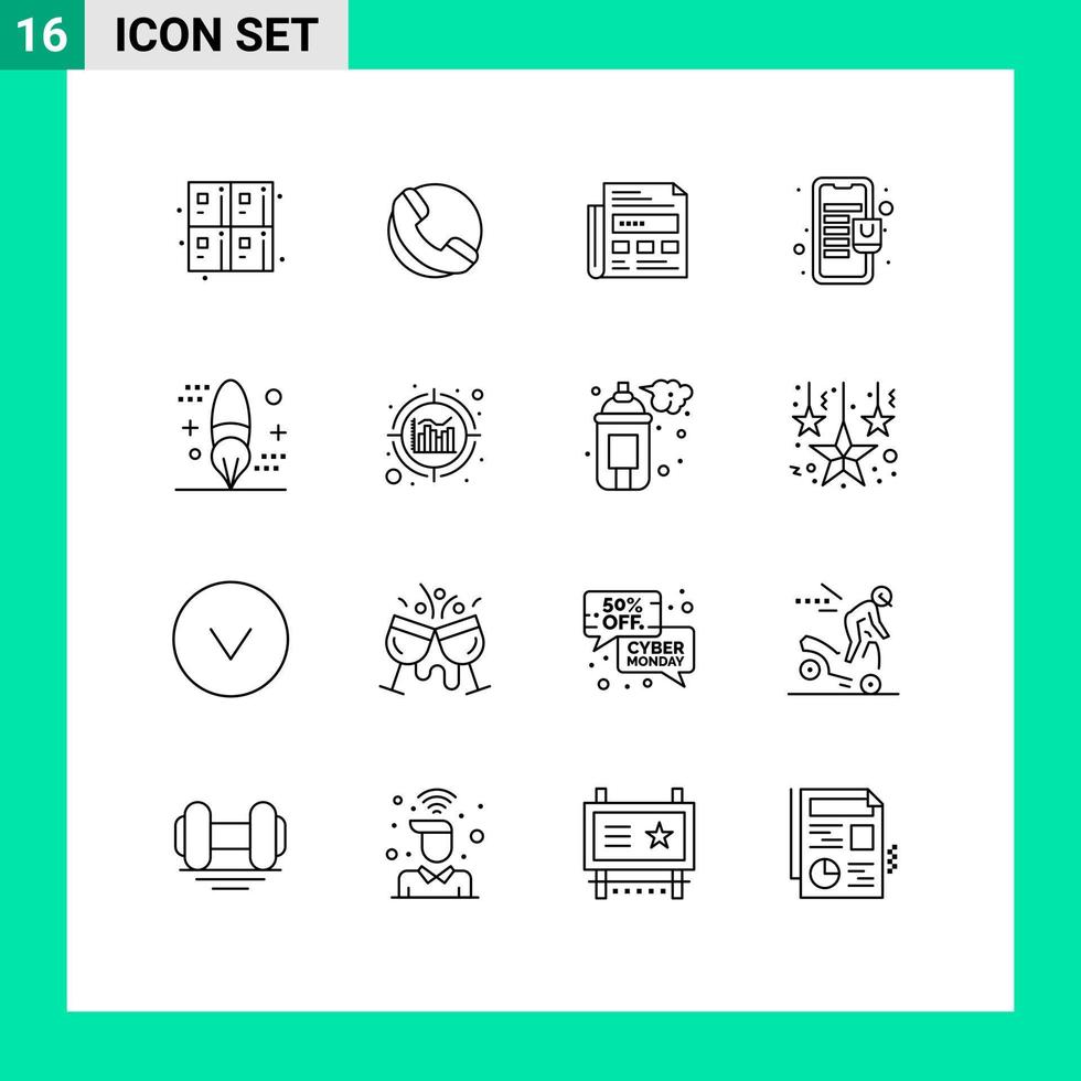 Editable Vector Line Pack of 16 Simple Outlines of design brush ad online store mall Editable Vector Design Elements