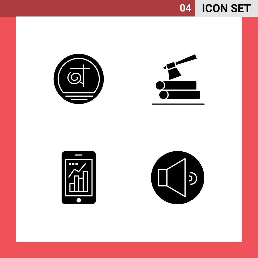 Pack of 4 creative Solid Glyphs of bangla analytics business timber mobile Editable Vector Design Elements