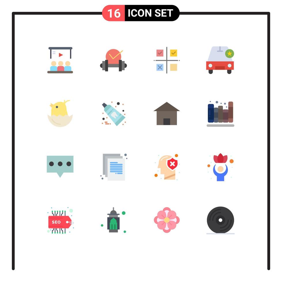 User Interface Pack of 16 Basic Flat Colors of vehicles important sport car product Editable Pack of Creative Vector Design Elements