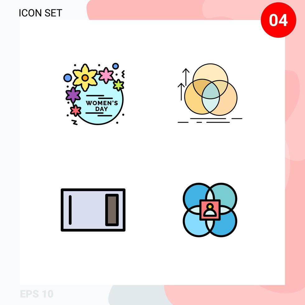 4 Thematic Vector Filledline Flat Colors and Editable Symbols of day geometry women circle board Editable Vector Design Elements