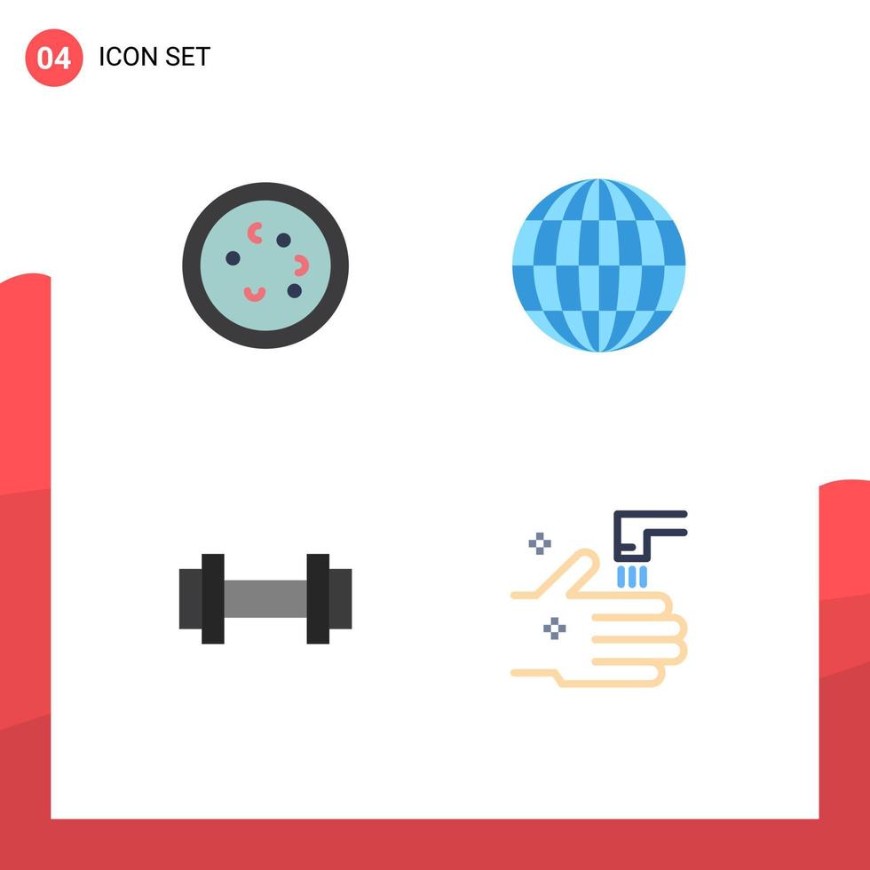 Pictogram Set of 4 Simple Flat Icons of bacteria sport laboratory globe weight Editable Vector Design Elements
