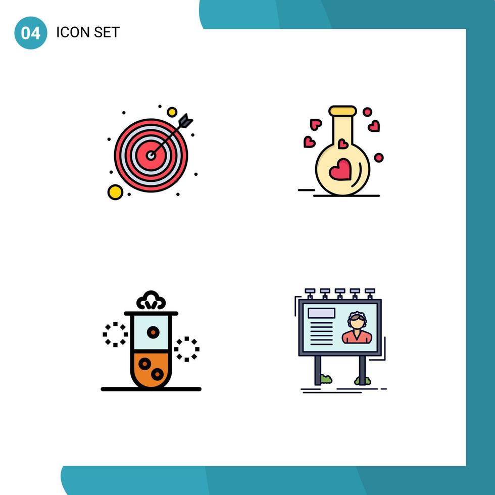 Modern Set of 4 Filledline Flat Colors and symbols such as arrow radiation goal heart science Editable Vector Design Elements