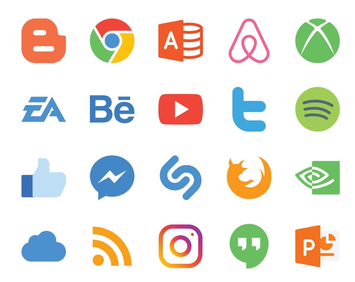 20 Social Media Icon Pack Including firefox messenger behance like tweet vector