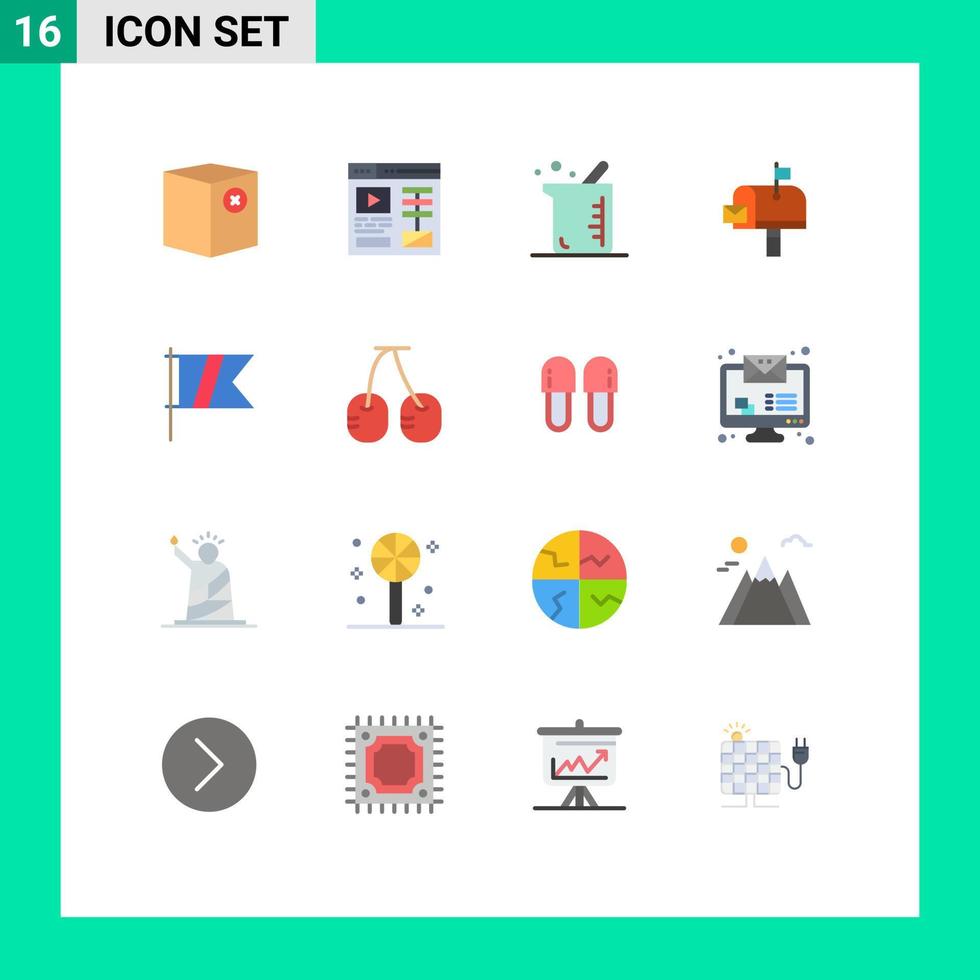 16 User Interface Flat Color Pack of modern Signs and Symbols of sign postoffice bigger mail box mail Editable Pack of Creative Vector Design Elements