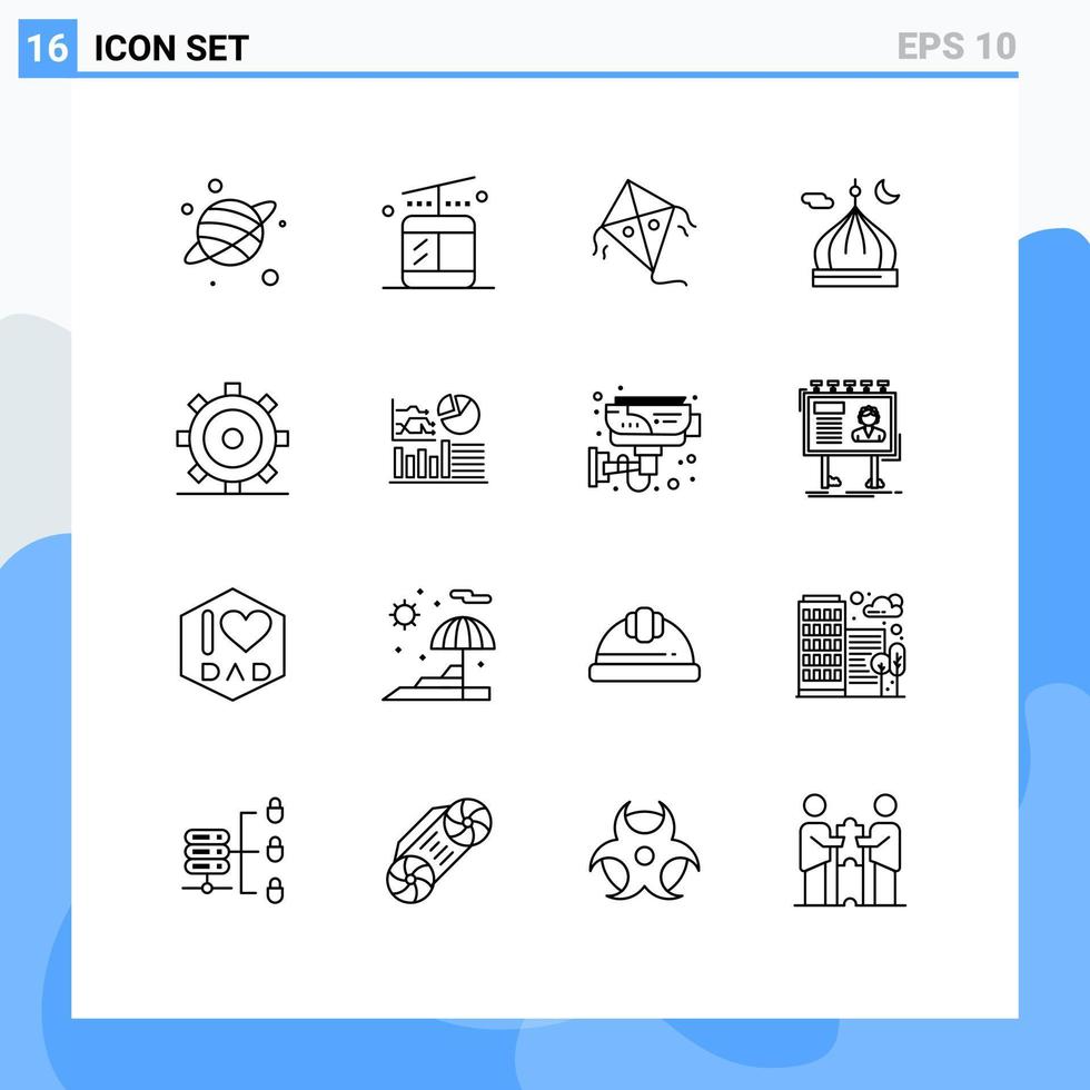 Set of 16 Vector Outlines on Grid for ui gear flying basic moon Editable Vector Design Elements