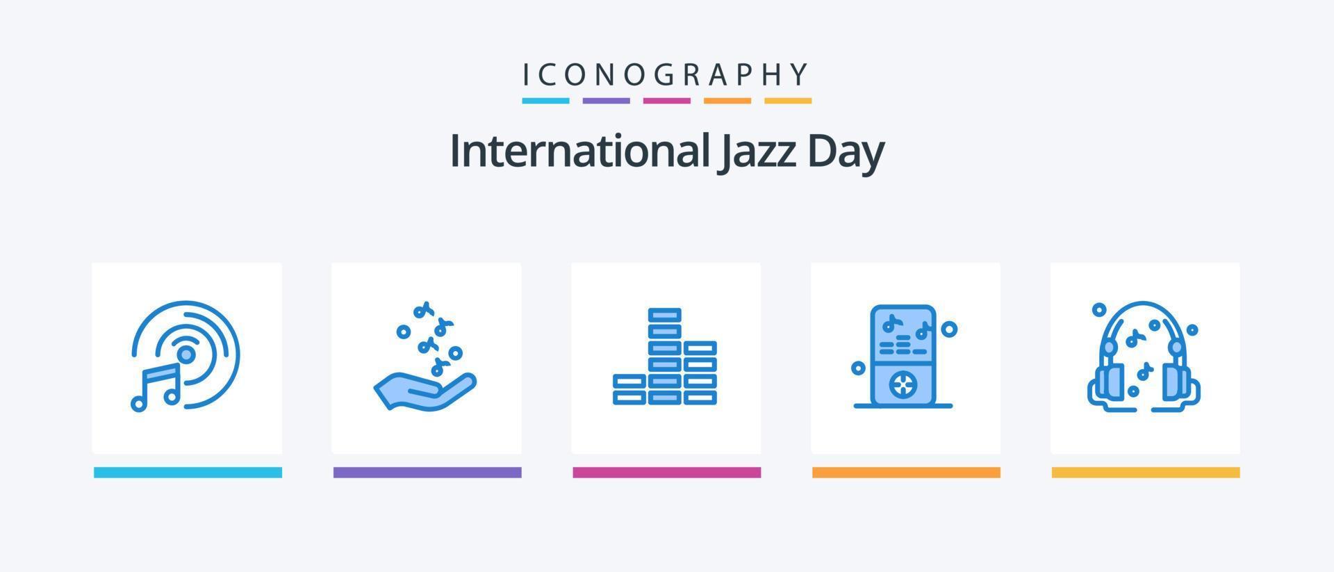 paquete de iconos azul 5 del día internacional del jazz que incluye sonido. auriculares. música. jugador. música. diseño de iconos creativos vector