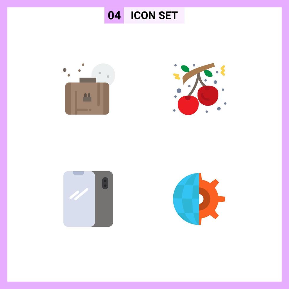 Flat Icon Pack of 4 Universal Symbols of bag phone beach cranberry mobile Editable Vector Design Elements