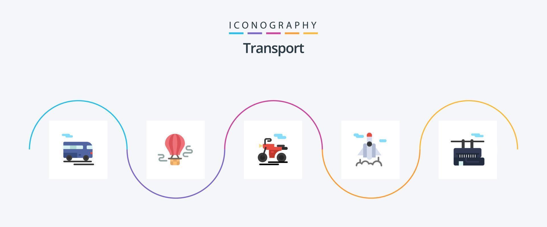 Transport Flat 5 Icon Pack Including travel. tramway. motor. chair lift. space vector