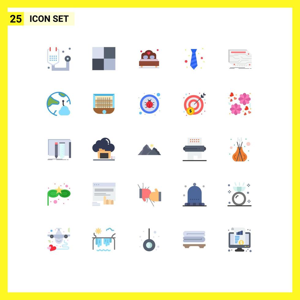 25 User Interface Flat Color Pack of modern Signs and Symbols of component tie love fashion office Editable Vector Design Elements