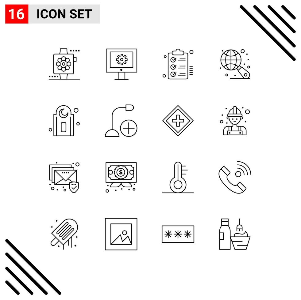 Modern Set of 16 Outlines and symbols such as muslim search checklist internet todo Editable Vector Design Elements