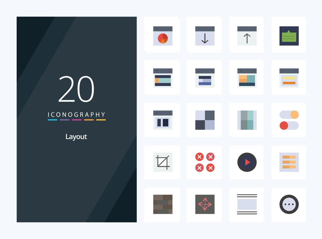 20 Layout Flat Color icon for presentation vector