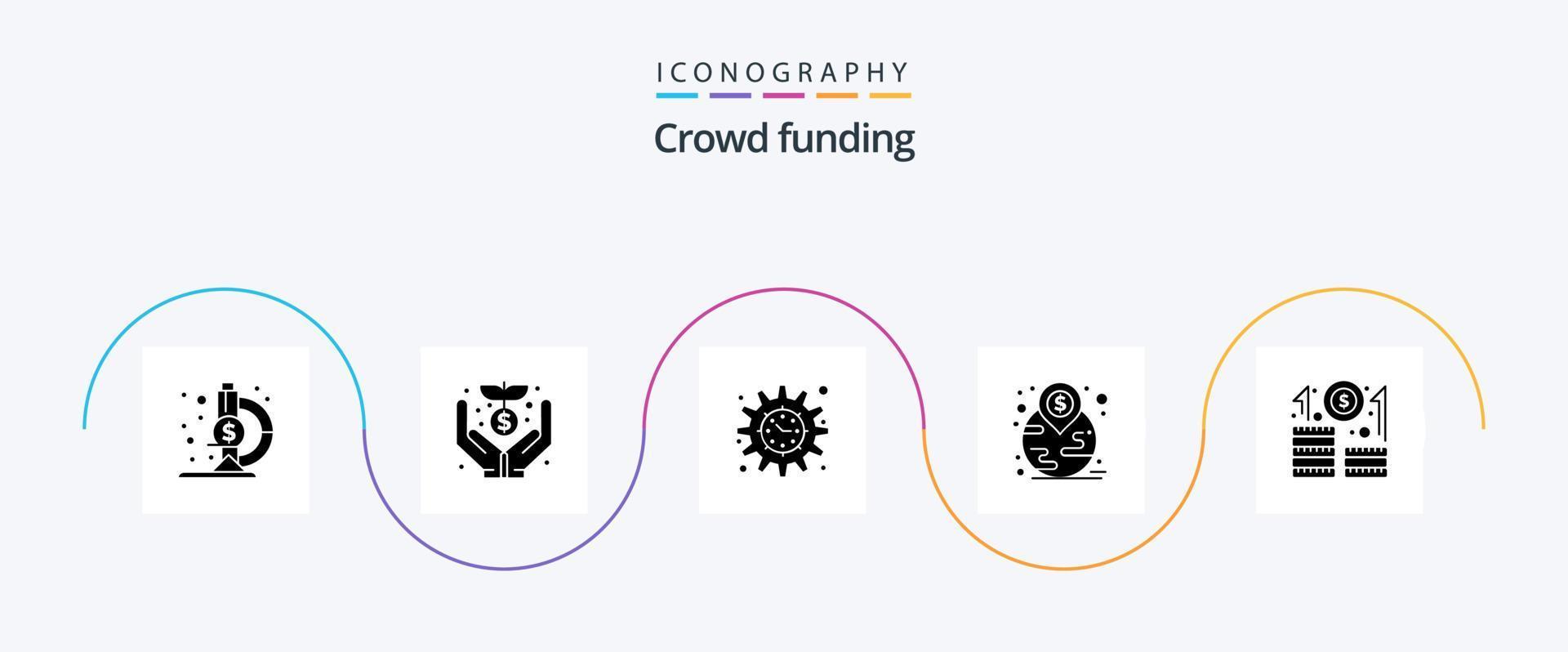 Crowdfunding Glyph 5 Icon Pack Including growth. business. project. location. investment vector