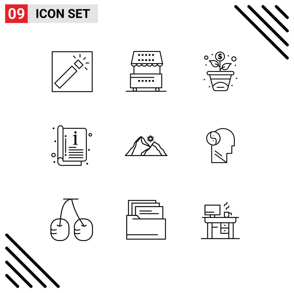 Pictogram Set of 9 Simple Outlines of landscape template meal cover catalog Editable Vector Design Elements