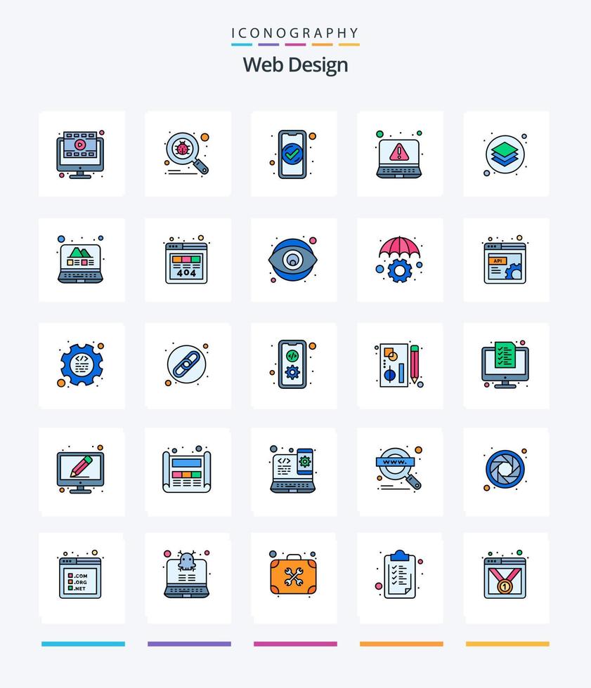 Creative Web Design 25 Line FIlled icon pack  Such As design. warning. app. error. access vector