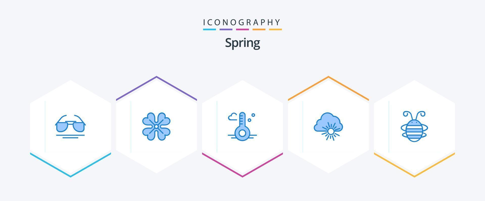 Spring 25 Blue icon pack including beetle. sun. temperature. spring. cloud vector