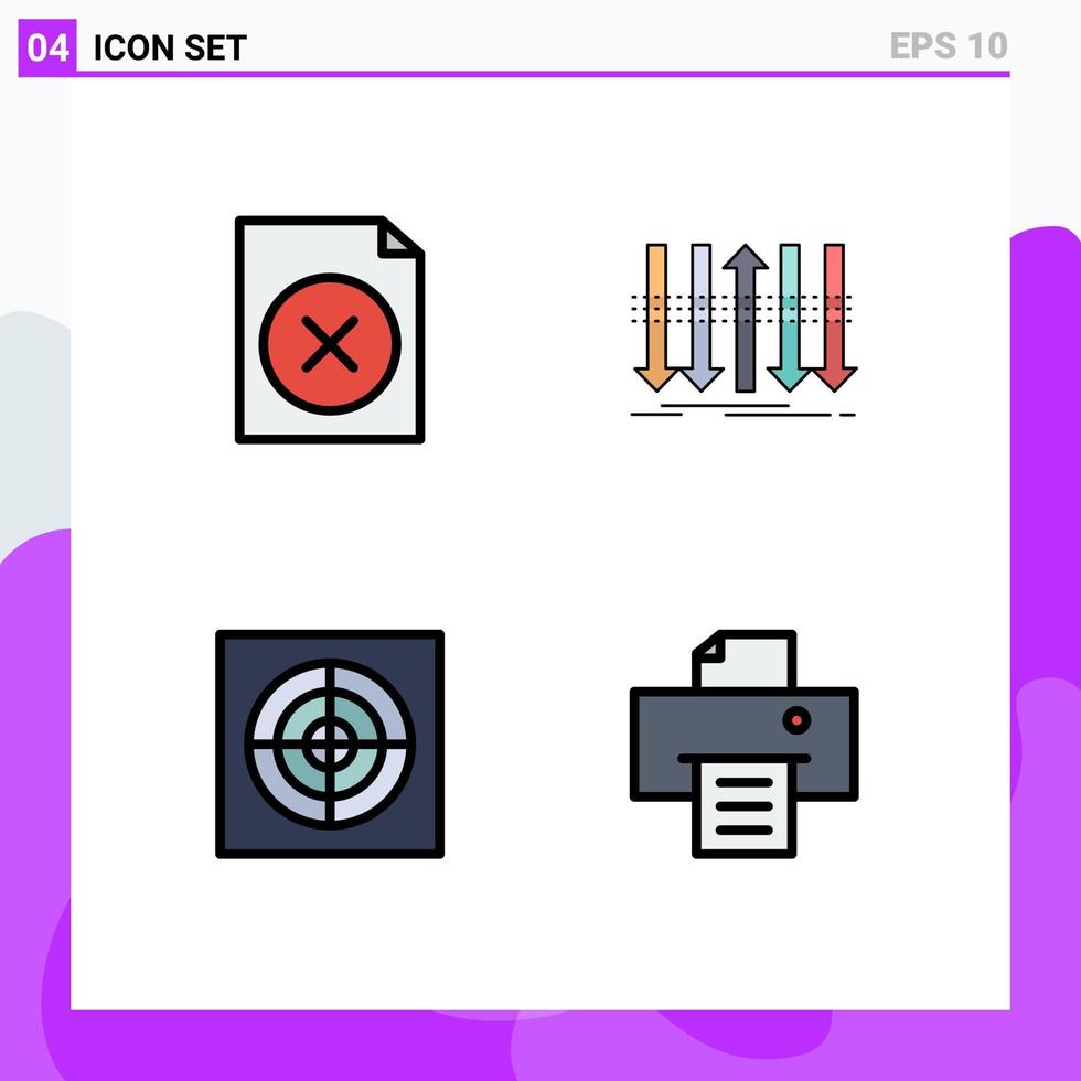 Modern Set of 4 Filledline Flat Colors Pictograph of delete extractor arrow forward device Editable Vector Design Elements
