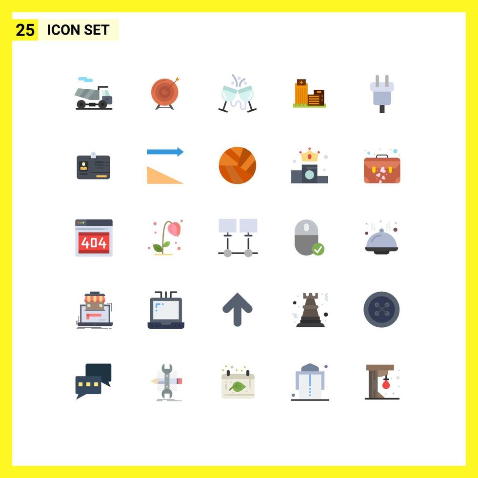 Pack of 25 Modern Flat Colors Signs and Symbols for Web Print Media such as real building mission restaurant cocktail Editable Vector Design Elements