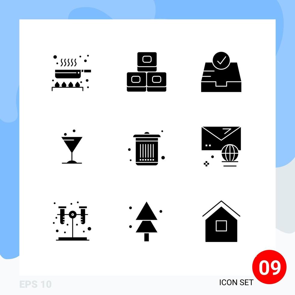 9 Solid Glyph concept for Websites Mobile and Apps account garbage inbox dustbin water Editable Vector Design Elements