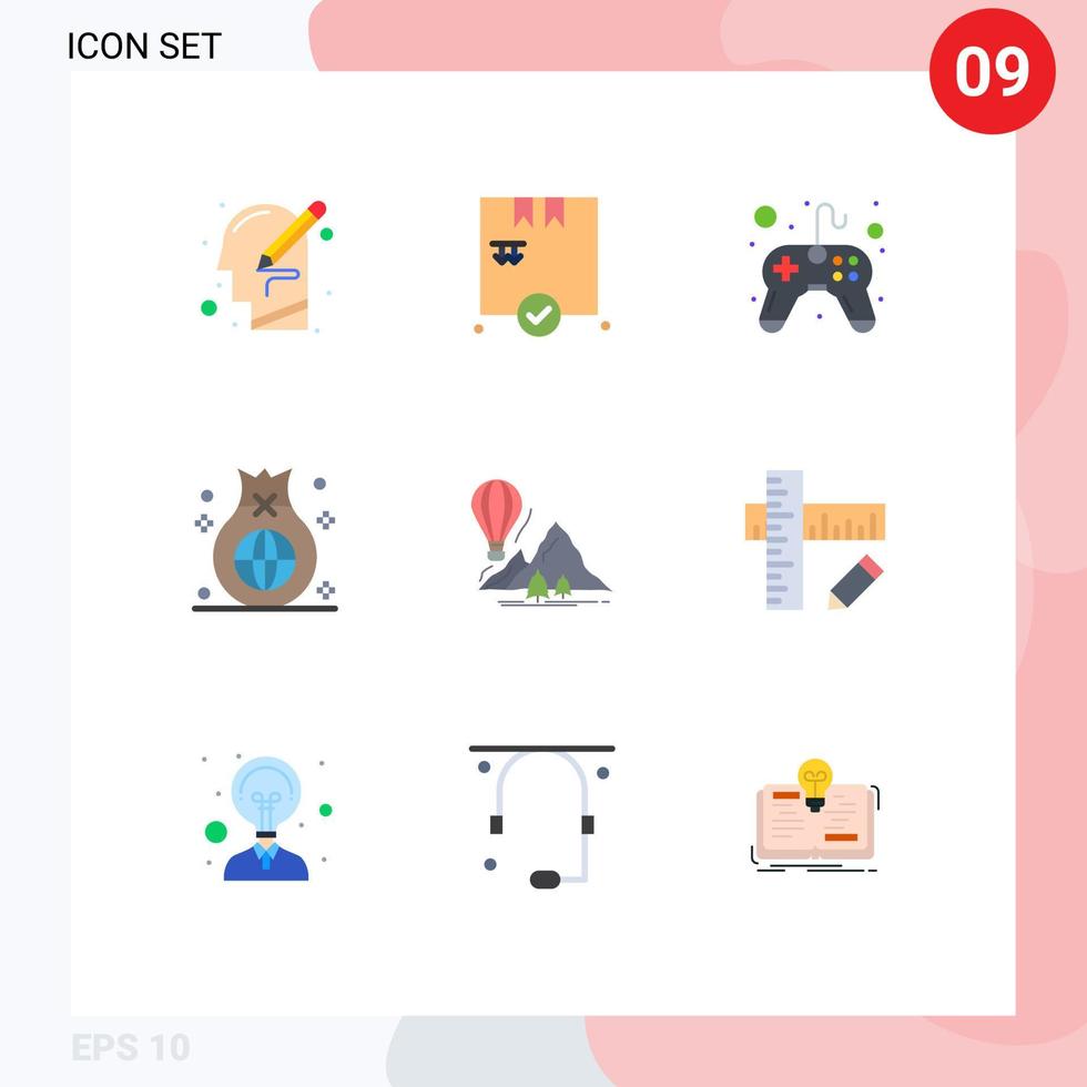 Set of 9 Modern UI Icons Symbols Signs for explore global control finance bag Editable Vector Design Elements