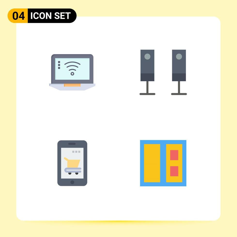 4 Thematic Vector Flat Icons and Editable Symbols of laptop device wifi sound shopping Editable Vector Design Elements