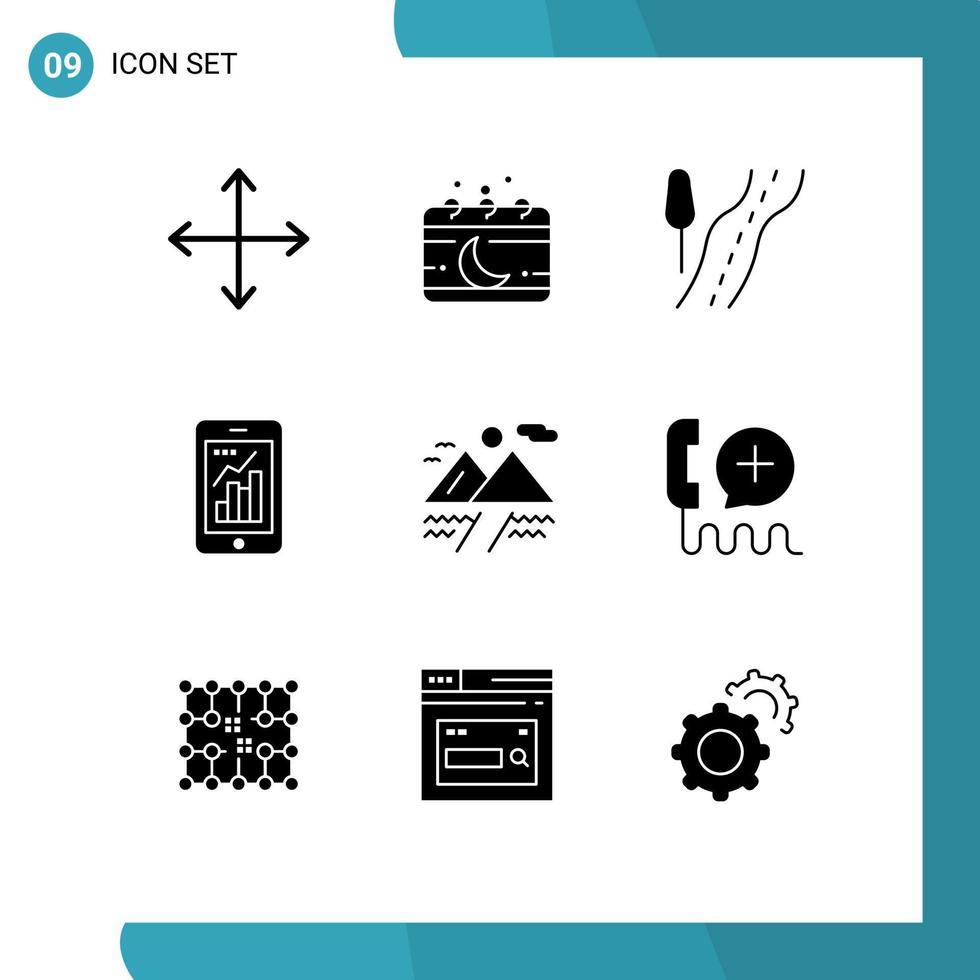 Stock Vector Icon Pack of 9 Line Signs and Symbols for camping mobile moon infographic graph Editable Vector Design Elements