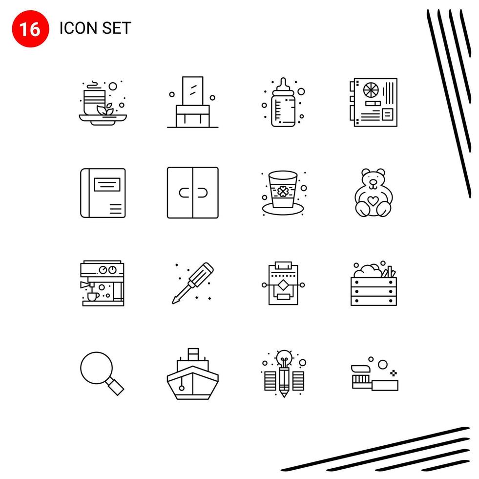 Paquete de 16 esquemas de interfaz de usuario de signos y símbolos modernos de elementos de diseño vectorial editables de la computadora madre del bebé del libro vector