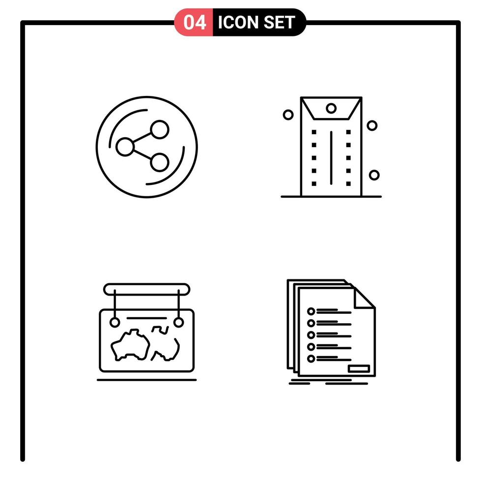 4 Universal Line Signs Symbols of share guide business frame check Editable Vector Design Elements