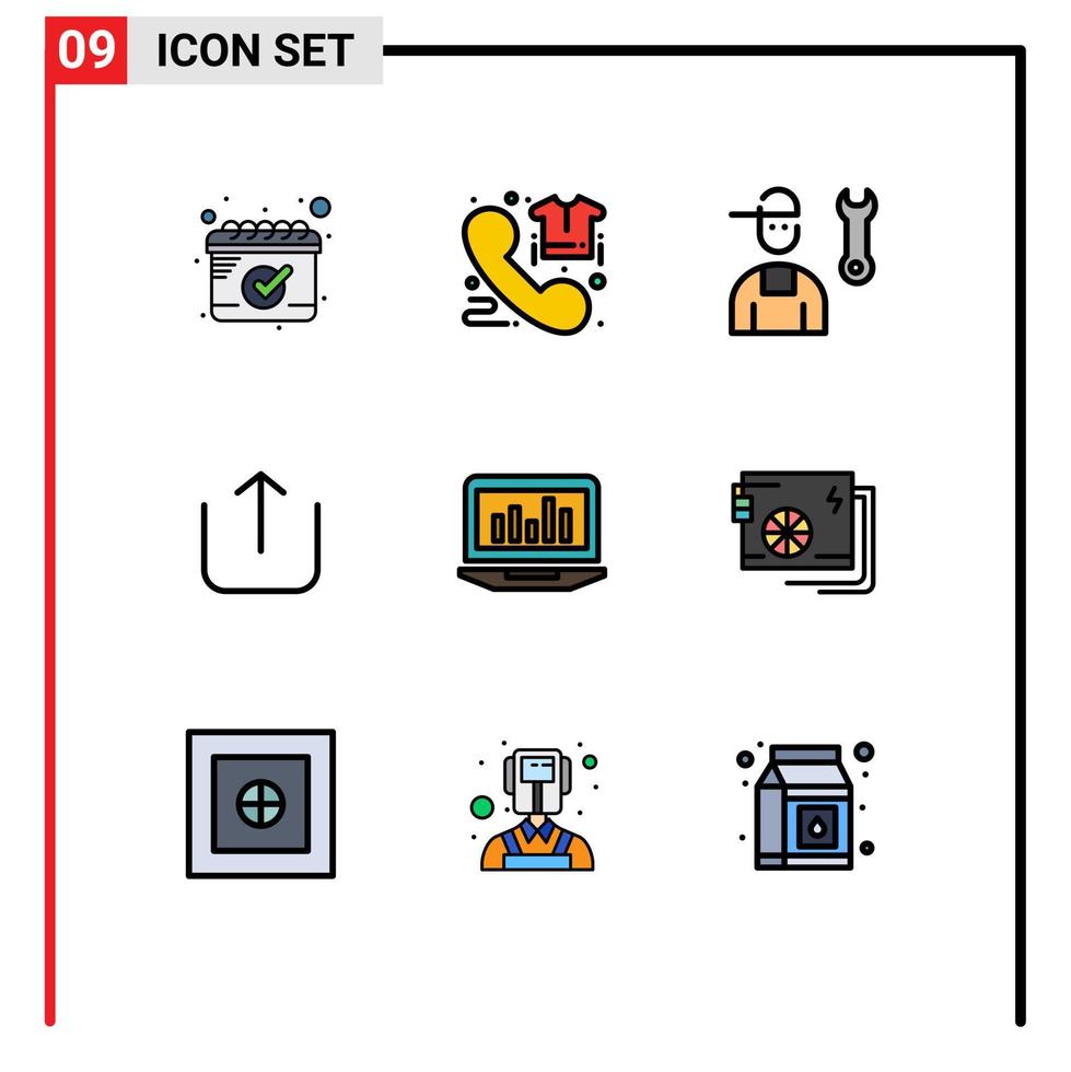 User Interface Pack of 9 Basic Filledline Flat Colors of graph upload avatar up service Editable Vector Design Elements