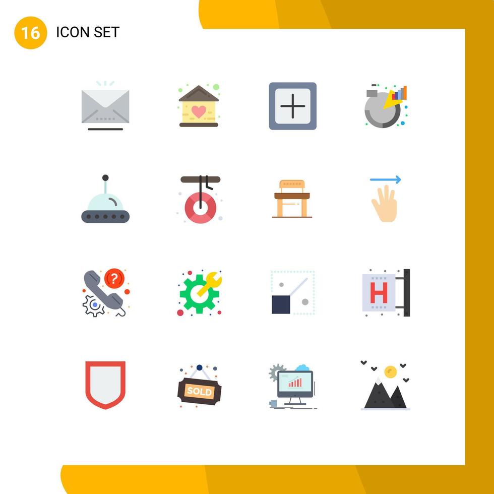 Group of 16 Modern Flat Colors Set for management analytic house chart new Editable Pack of Creative Vector Design Elements