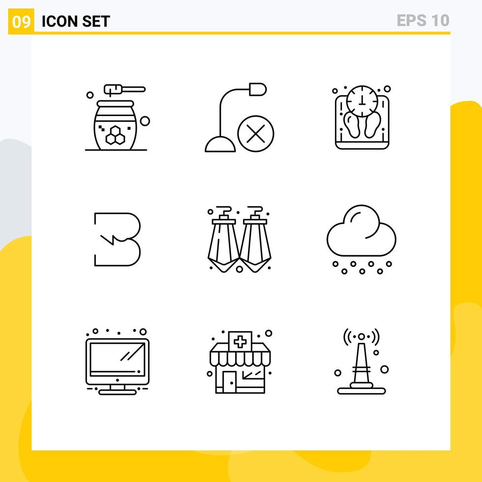 Pictogram Set of 9 Simple Outlines of crypto currency coin hardware burst weight Editable Vector Design Elements