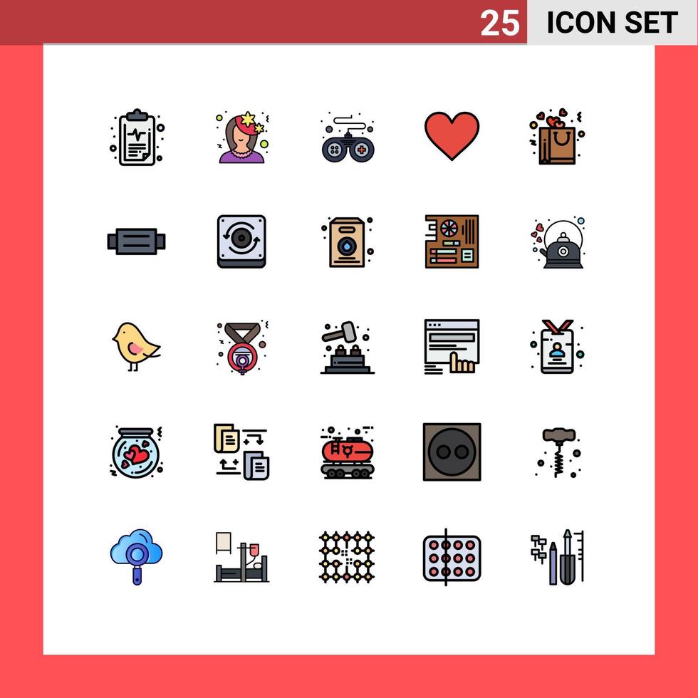 25 User Interface Filled line Flat Color Pack of modern Signs and Symbols of bag favorite woman like heart Editable Vector Design Elements