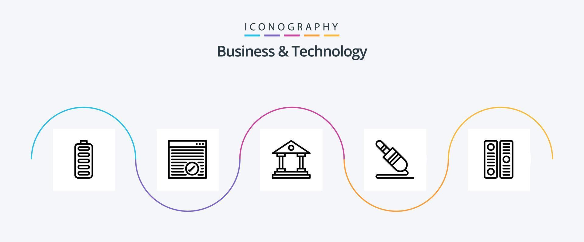 paquete de iconos de línea 5 de negocios y tecnología que incluye directorio. tecnología. banco. alfiler. cable de audio vector