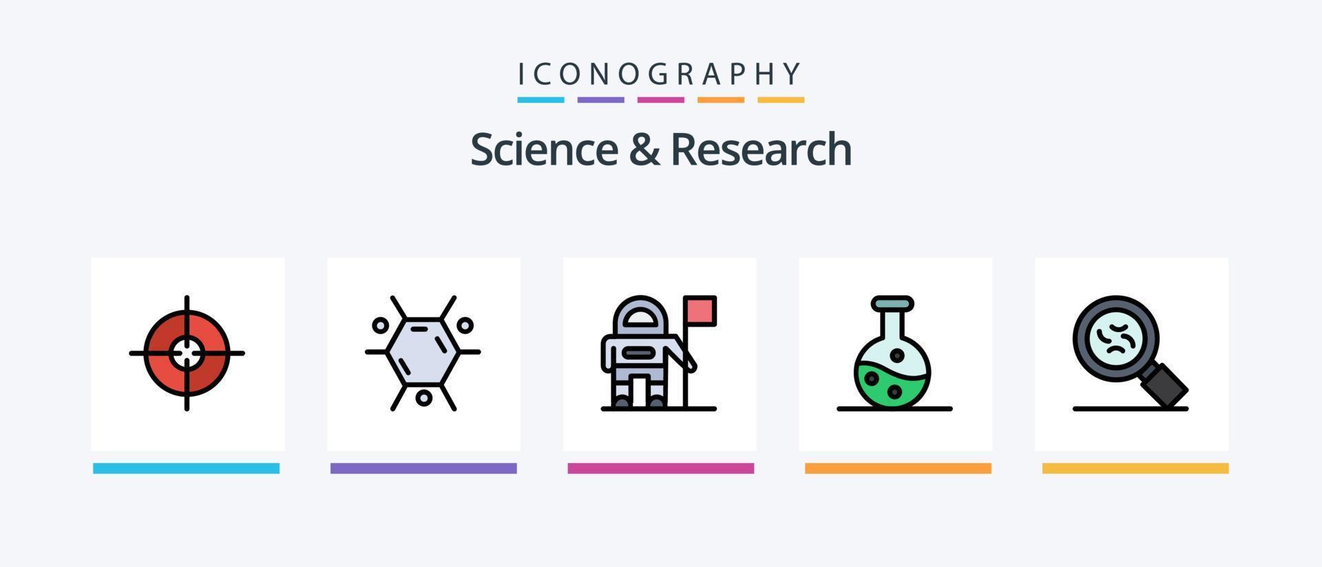 la línea de ciencia llenó el paquete de 5 íconos que incluye . ciencia. estrellas. experimento. ciencia. diseño de iconos creativos vector