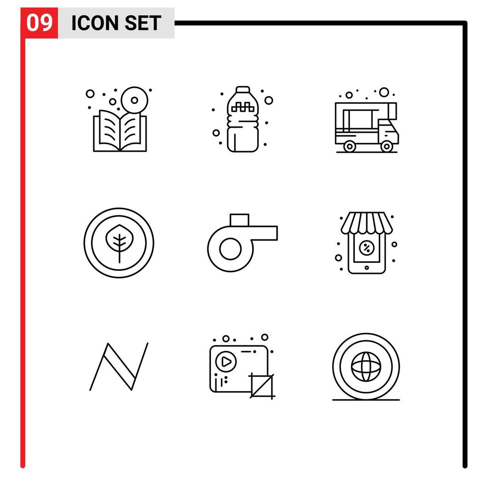 Pack of 9 Modern Outlines Signs and Symbols for Web Print Media such as shopping whistle camping sport biological Editable Vector Design Elements