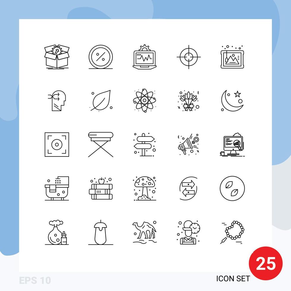 Stock Vector Icon Pack of 25 Line Signs and Symbols for interface target commerce computing computer Editable Vector Design Elements