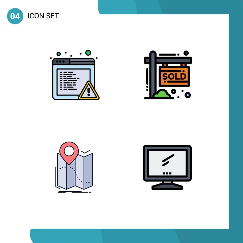 conjunto de 4 iconos modernos de la interfaz de usuario signos de símbolos para los elementos de diseño vectorial editables de la ruta de ingresos de la casa del mapa de alerta vector